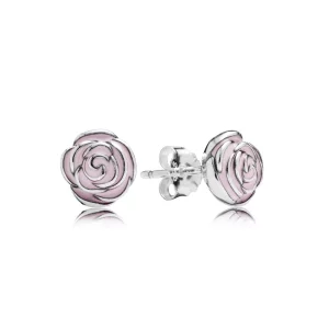 (image pour) PANDORA - Rose de jardin, émail rose pastel - 290554EN40 - Boucles d’oreilles