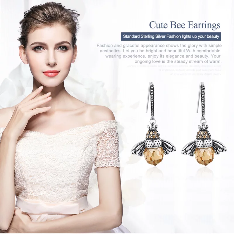 (image pour) Pendants d'Oreilles Style PANDORA abeille - SCE149 - Afficher 2