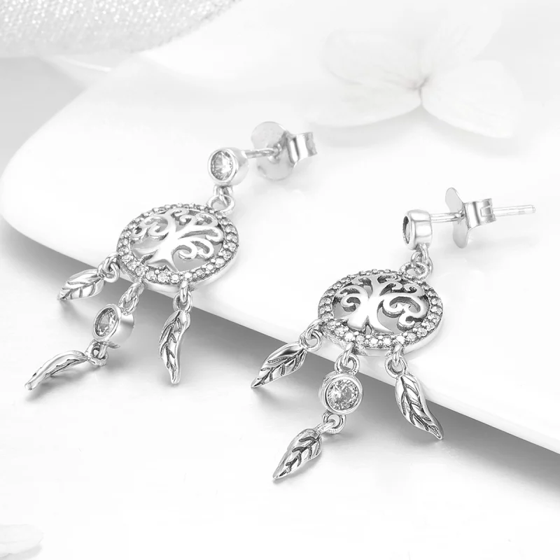 (image pour) Pendants d'Oreilles Style PANDORA Arbre de vie et capteur de rêves - SCE457 - Afficher 4
