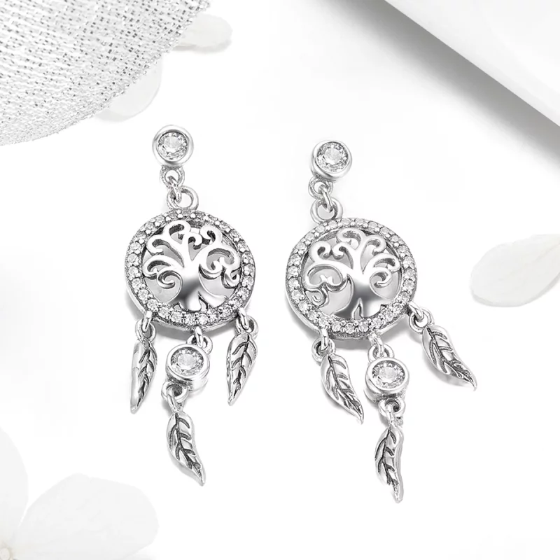 (image pour) Pendants d'Oreilles Style PANDORA Arbre de vie et capteur de rêves - SCE457 - Afficher 5