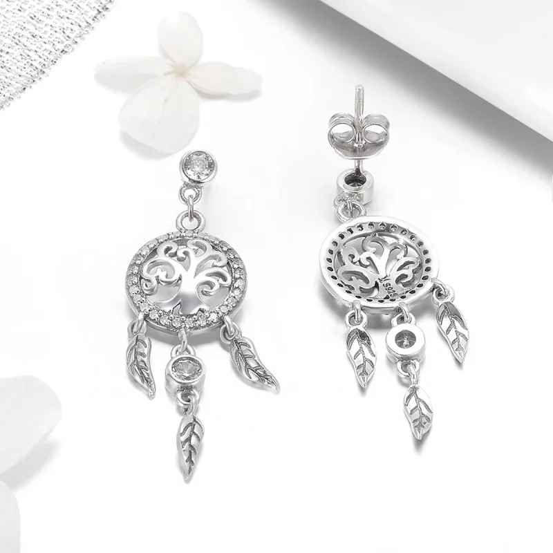 (image pour) Pendants d'Oreilles Style PANDORA Arbre de vie et capteur de rêves - SCE457 - Afficher 6