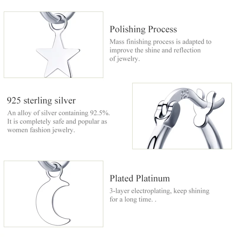 (image pour) Pendants d'Oreilles Style PANDORA Asymétrie étoile et lune - SCE681 - Afficher 3