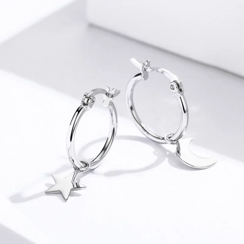 (image pour) Pendants d'Oreilles Style PANDORA Asymétrie étoile et lune - SCE681 - Afficher 2