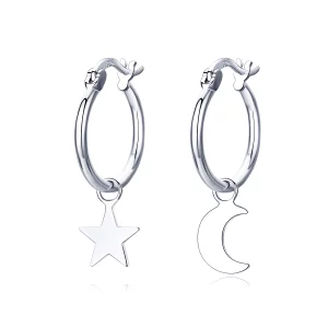 (image pour) Pendants d'Oreilles Style PANDORA Asymétrie étoile et lune - SCE681