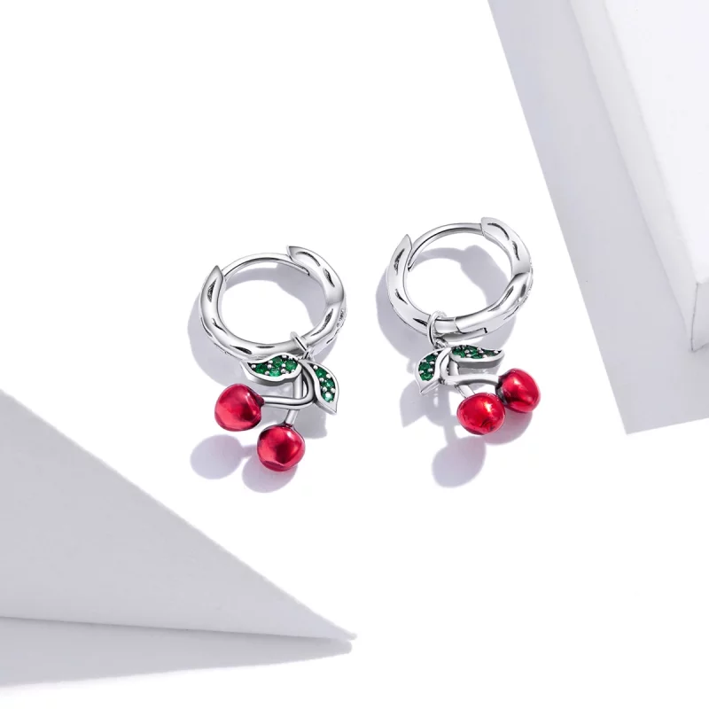 (image pour) Pendants d'Oreilles Style PANDORA Cerise - SCE905 - Afficher 2