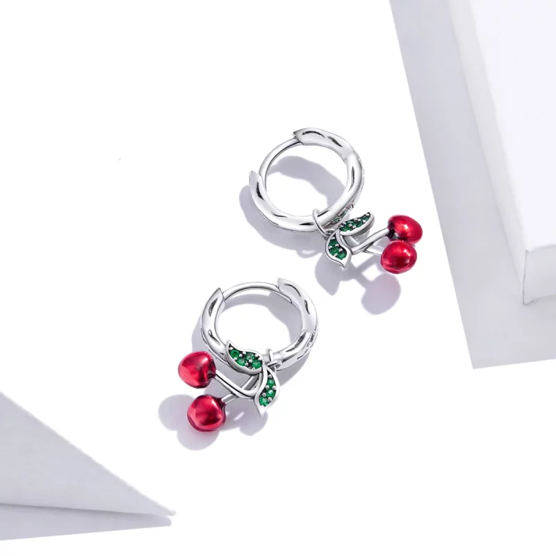 (image pour) Pendants d'Oreilles Style PANDORA Cerise - SCE905 - Afficher 3
