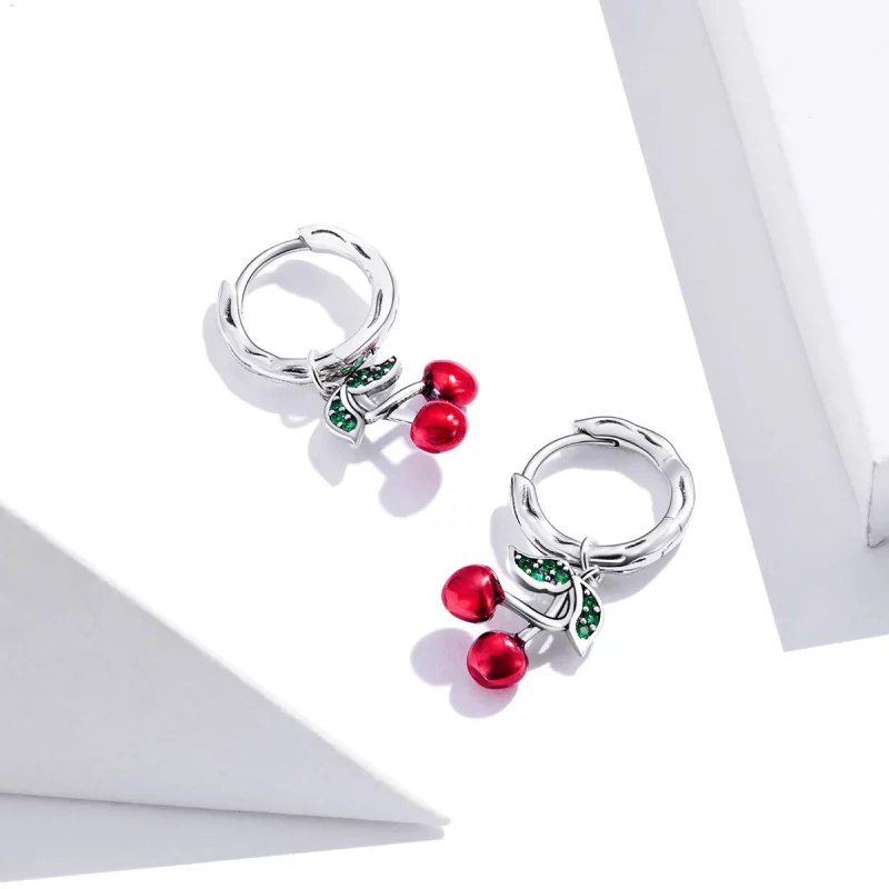 (image pour) Pendants d'Oreilles Style PANDORA Cerise - SCE905 - Afficher 4