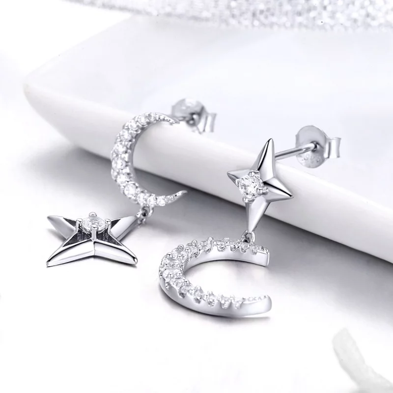 (image pour) Pendants d'Oreilles Style PANDORA Ciel étoilé Lune - BSE050 - Afficher 2