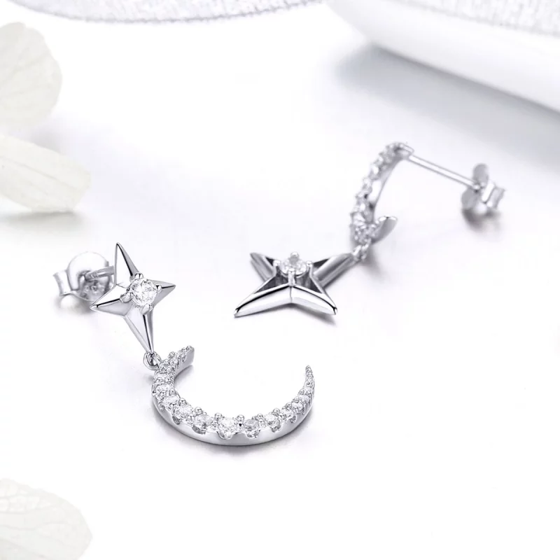 (image pour) Pendants d'Oreilles Style PANDORA Ciel étoilé Lune - BSE050 - Afficher 3