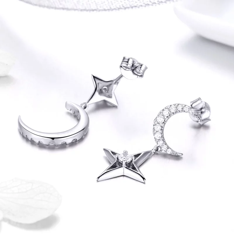 (image pour) Pendants d'Oreilles Style PANDORA Ciel étoilé Lune - BSE050 - Afficher 4