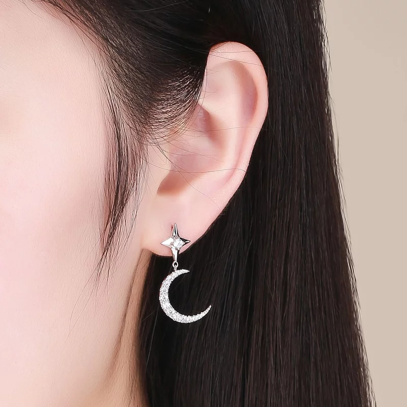 (image pour) Pendants d'Oreilles Style PANDORA Ciel étoilé Lune - BSE050 - Afficher 5