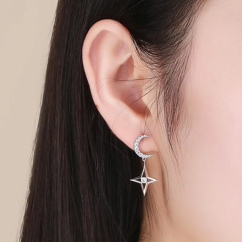 (image pour) Pendants d'Oreilles Style PANDORA Ciel étoilé Lune - BSE050 - Afficher 6