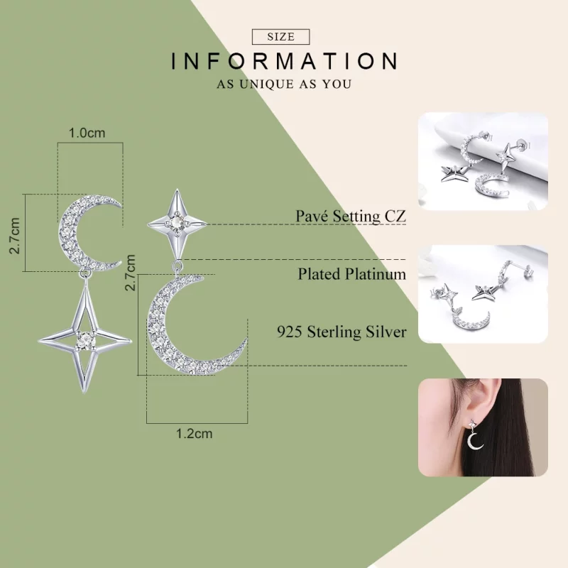 (image pour) Pendants d'Oreilles Style PANDORA Ciel étoilé Lune - BSE050 - Afficher 7