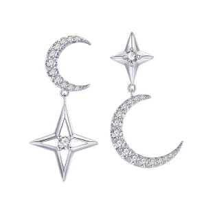 Pendants d'Oreilles Style PANDORA Ciel étoilé Lune - BSE050 (image pour) Pendants d'Oreilles Style PANDORA Ciel étoilé Lune - BSE050