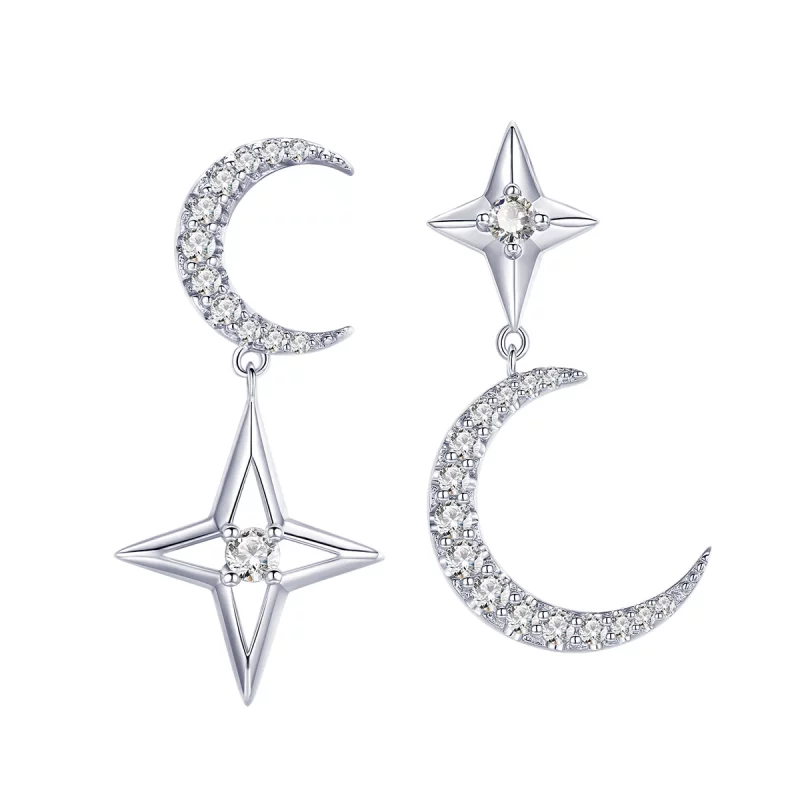 (image pour) Pendants d'Oreilles Style PANDORA Ciel étoilé Lune - BSE050