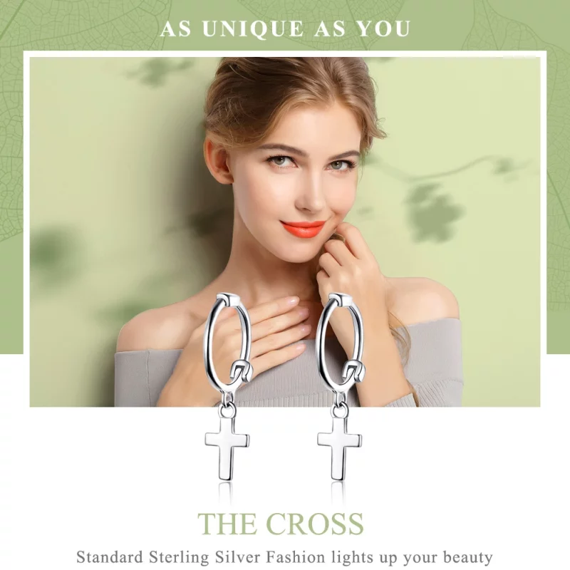 (image pour) Pendants d'Oreilles Style PANDORA Croix - SCE547 - Afficher 3