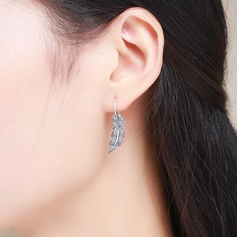(image pour) Pendants d'Oreilles Style PANDORA Feuilles Amoureuses - SCE215 - Afficher 4