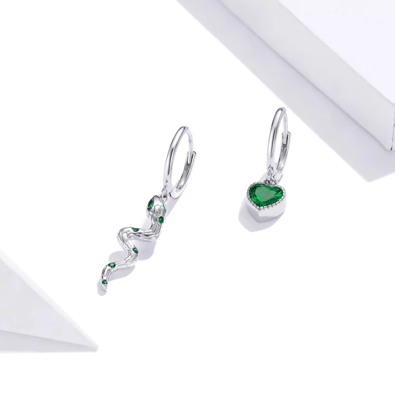 (image pour) Pendants d'Oreilles Style PANDORA L'amour du serpent et du coeur vert - SCE1006 - Afficher 2