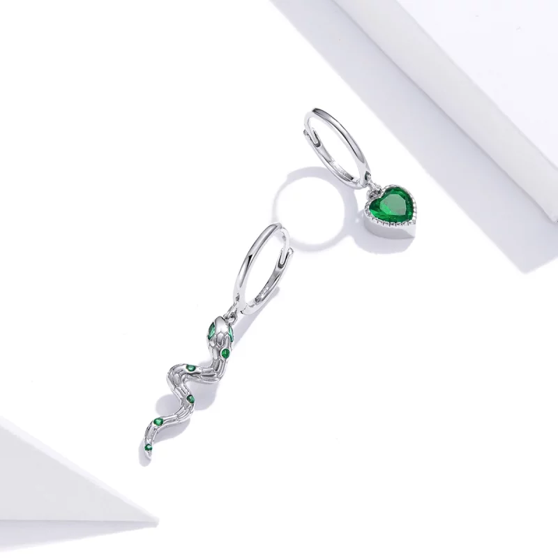 (image pour) Pendants d'Oreilles Style PANDORA L'amour du serpent et du coeur vert - SCE1006 - Afficher 3