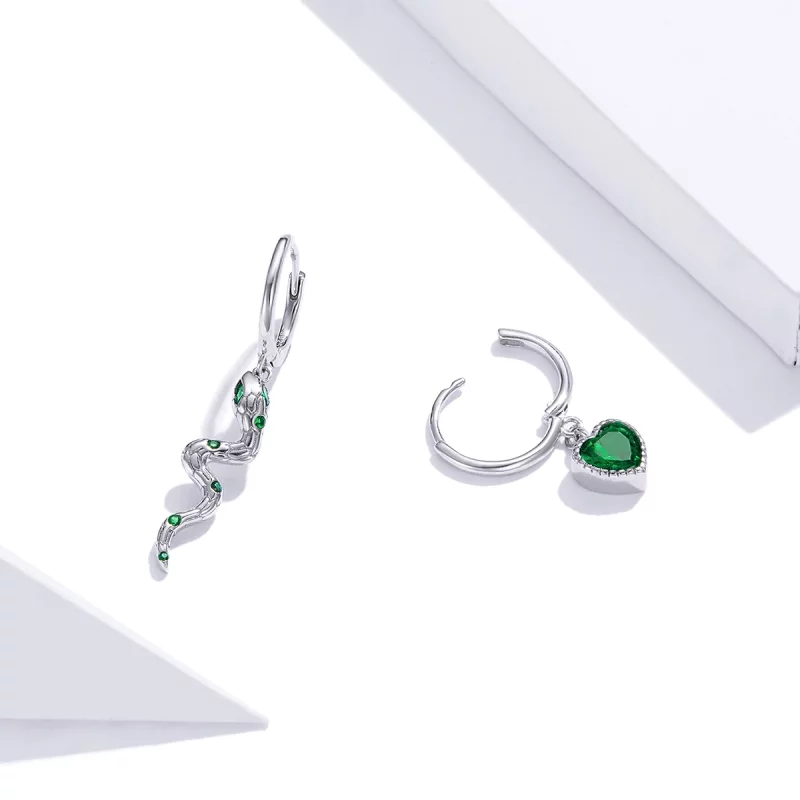 (image pour) Pendants d'Oreilles Style PANDORA L'amour du serpent et du coeur vert - SCE1006 - Afficher 4