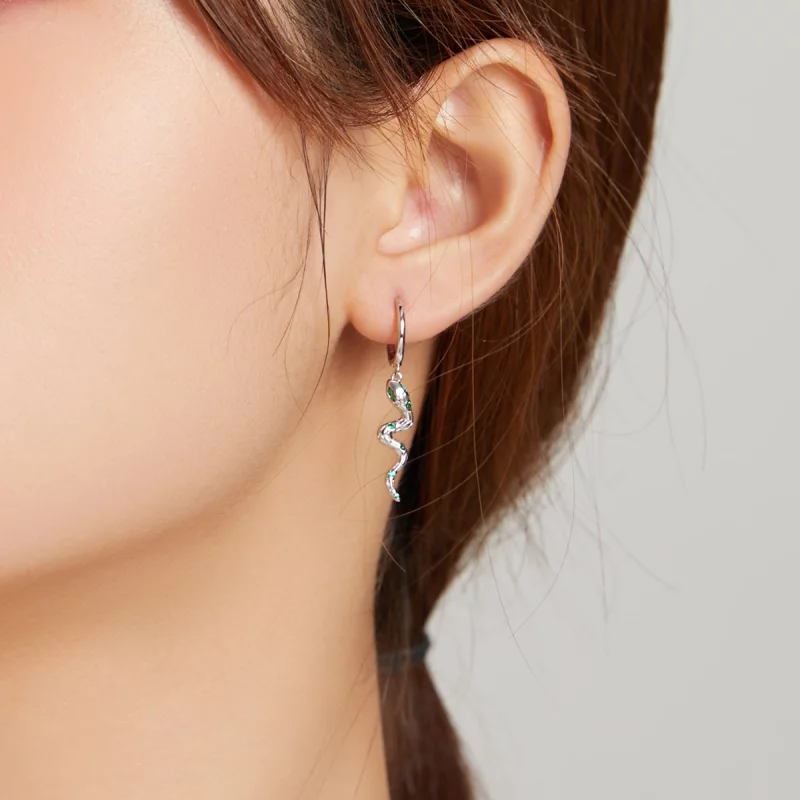 (image pour) Pendants d'Oreilles Style PANDORA L'amour du serpent et du coeur vert - SCE1006 - Afficher 7