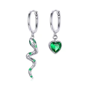 (image pour) Pendants d'Oreilles Style PANDORA L'amour du serpent et du coeur vert - SCE1006