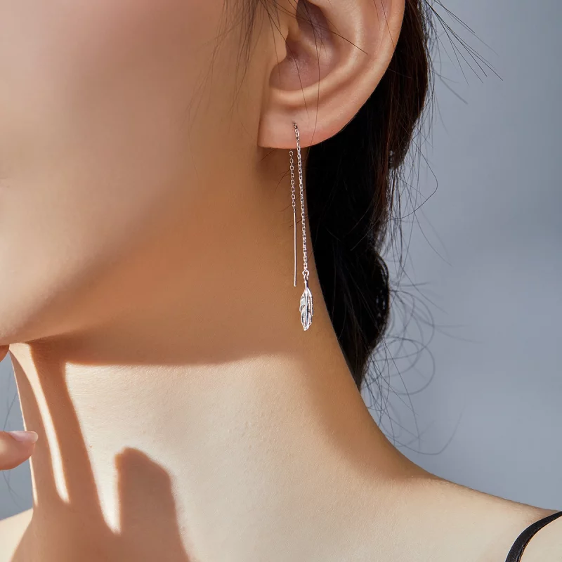 (image pour) Pendants d'Oreilles Style PANDORA La plume - SCE786 - Afficher 5
