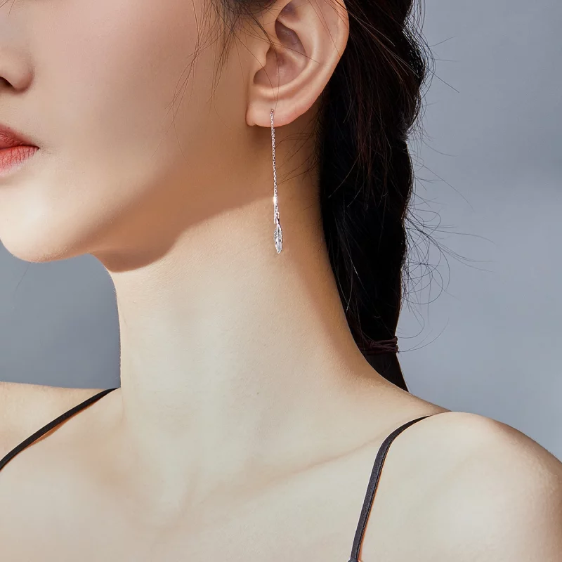 (image pour) Pendants d'Oreilles Style PANDORA La plume - SCE786 - Afficher 8