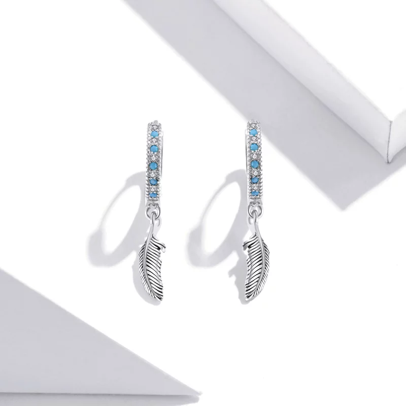 (image pour) Pendants d'Oreilles Style PANDORA La plume - SCE898 - Afficher 2