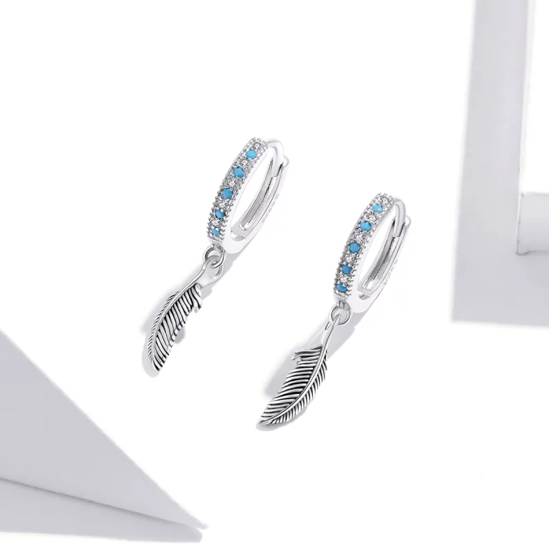 (image pour) Pendants d'Oreilles Style PANDORA La plume - SCE898 - Afficher 3