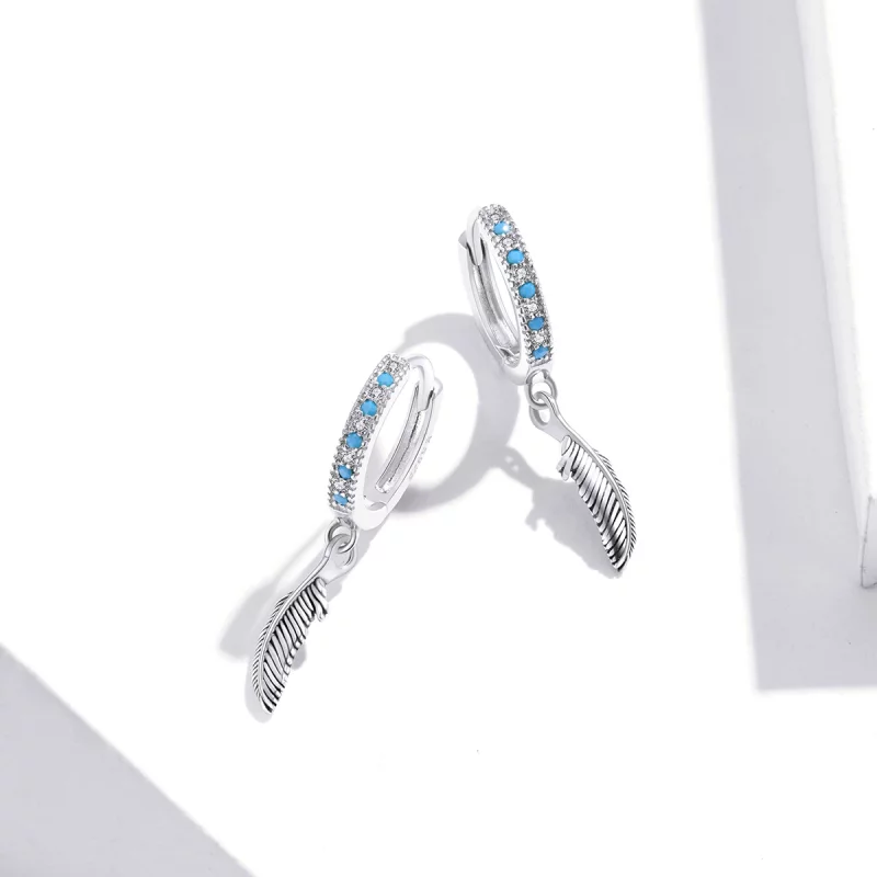 (image pour) Pendants d'Oreilles Style PANDORA La plume - SCE898 - Afficher 4