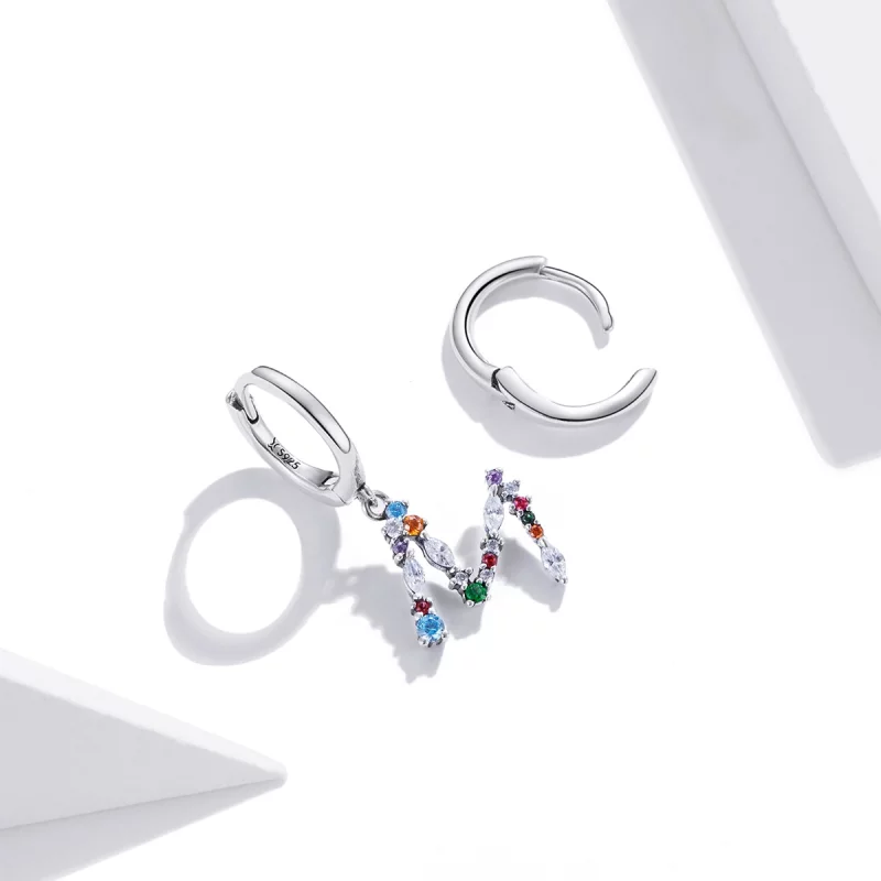 (image pour) Pendants d'Oreilles Style PANDORA Lettre M colorée - SCE1031 - Afficher 4