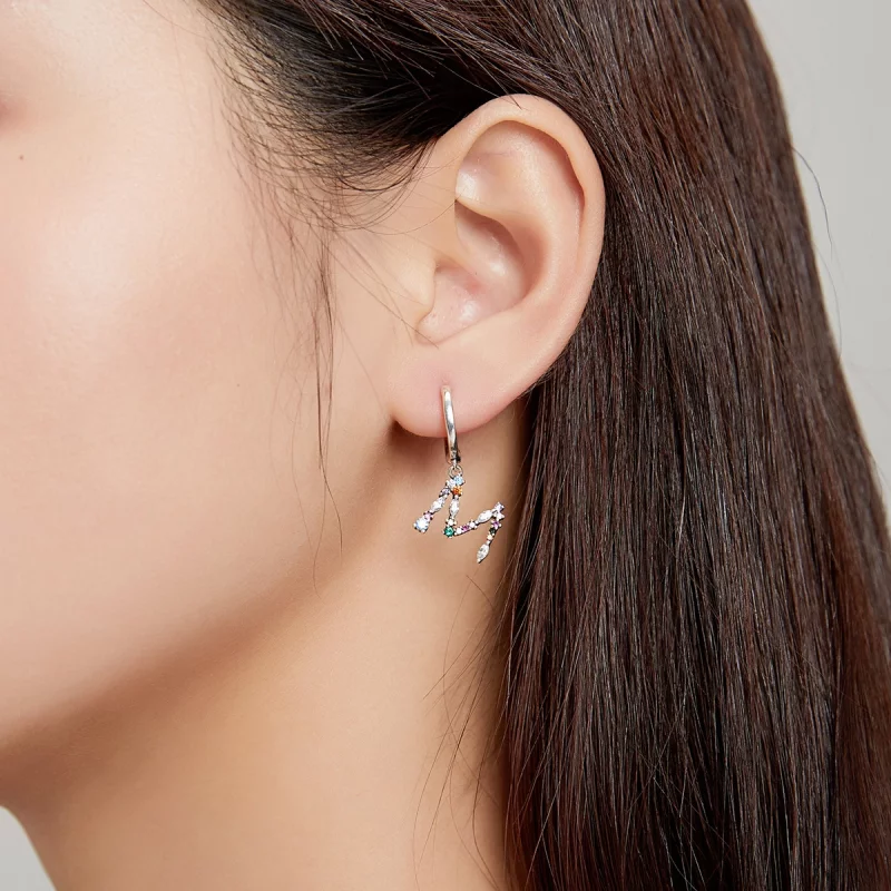 (image pour) Pendants d'Oreilles Style PANDORA Lettre M colorée - SCE1031 - Afficher 6