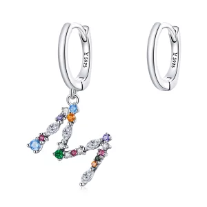 Pendants d'Oreilles Style PANDORA Lettre M colorée - SCE1031 (image pour) Pendants d'Oreilles Style PANDORA Lettre M colorée - SCE1031