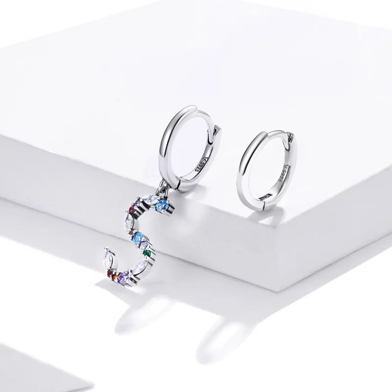 (image pour) Pendants d'Oreilles Style PANDORA Lettre S colorée - SCE1032 - Afficher 4