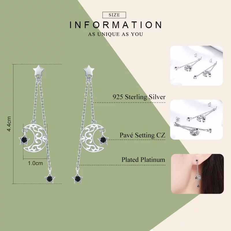 (image pour) Pendants d'Oreilles Style PANDORA Lune au clair des étoiles - SCE528 - Afficher 2