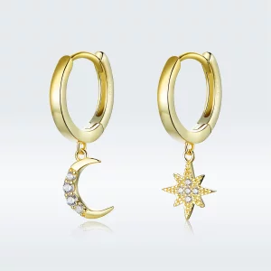 (image pour) Pendants d'Oreilles Style PANDORA Lune et étoile - SCE785
