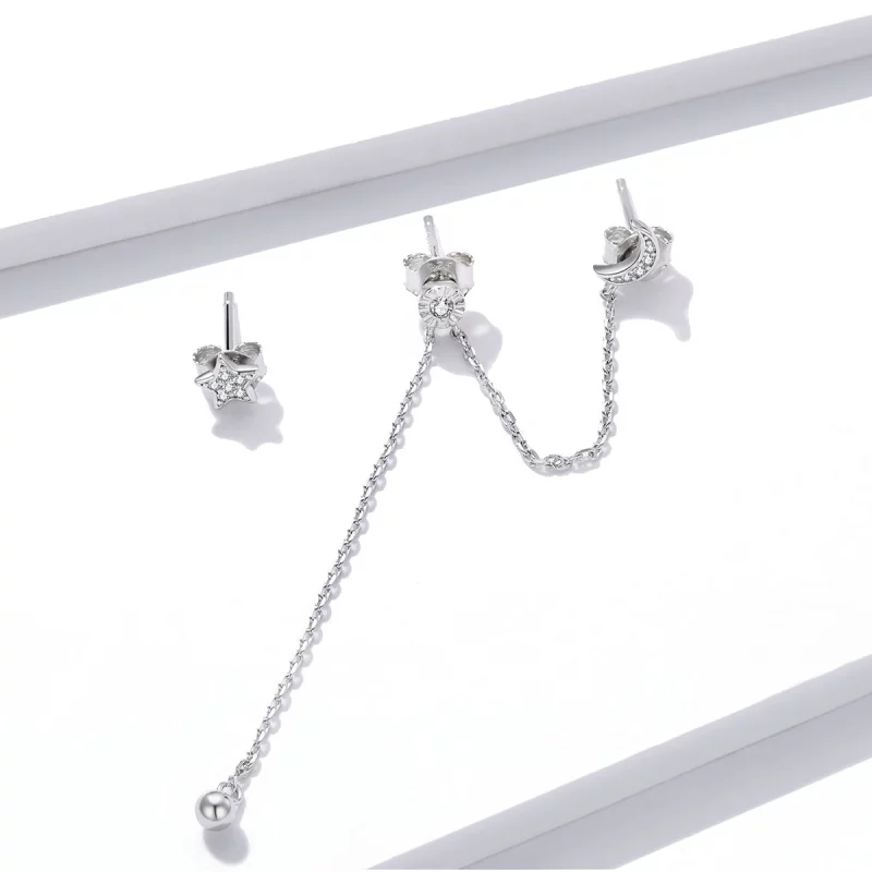 (image pour) Pendants d'Oreilles Style PANDORA Lune et étoiles de rêve - BSE431 - Afficher 2