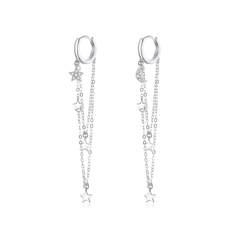 (image pour) Pendants d'Oreilles Style PANDORA Lune étoilée élégante - SCE982