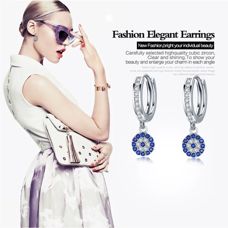 (image pour) Pendants d'Oreilles Style PANDORA Mauvais œil - SCE058 - Afficher 2