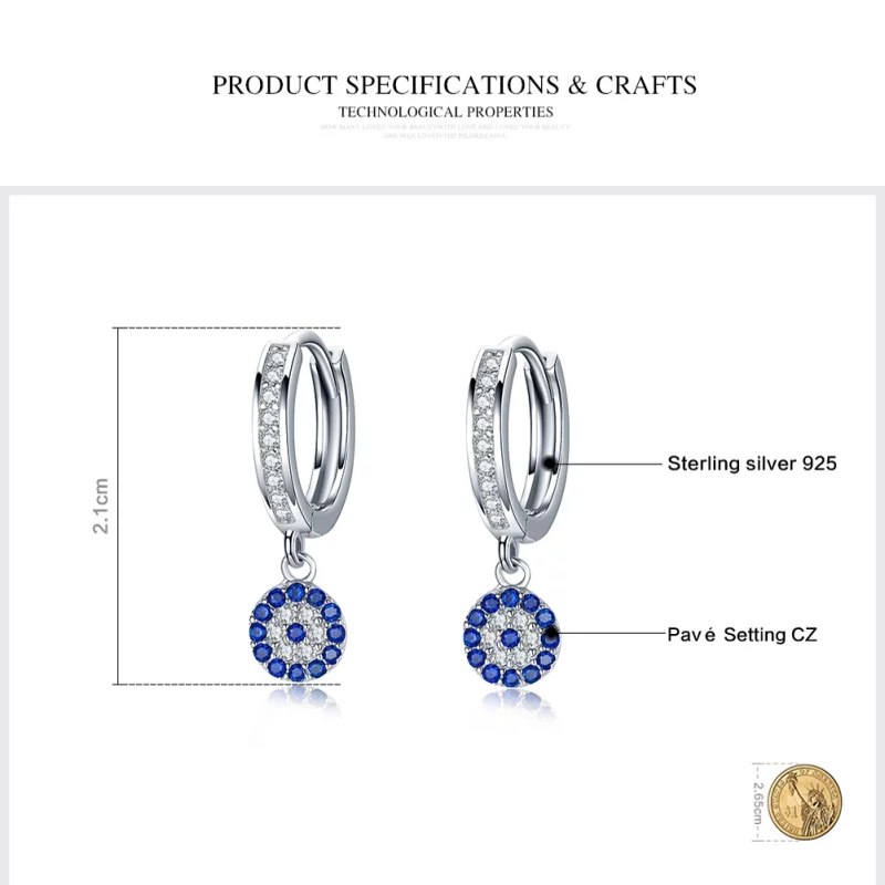 (image pour) Pendants d'Oreilles Style PANDORA Mauvais œil - SCE058 - Afficher 3