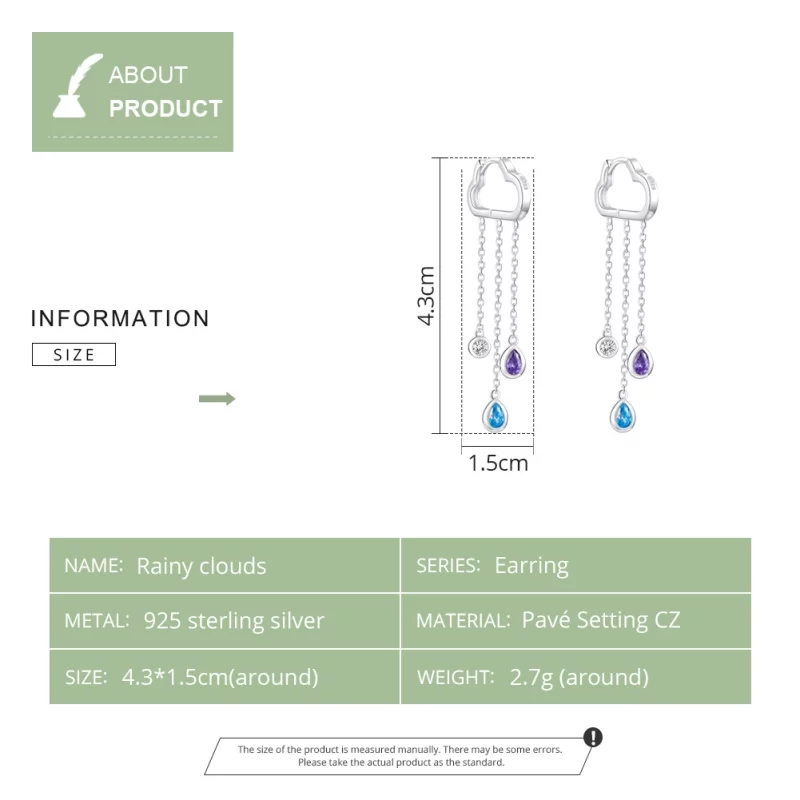(image pour) Pendants d'Oreilles Style PANDORA Nuages ​​pluvieux - BSE220 - Afficher 3