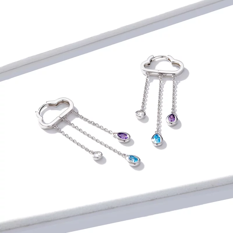 (image pour) Pendants d'Oreilles Style PANDORA Nuages ​​pluvieux - BSE220 - Afficher 2