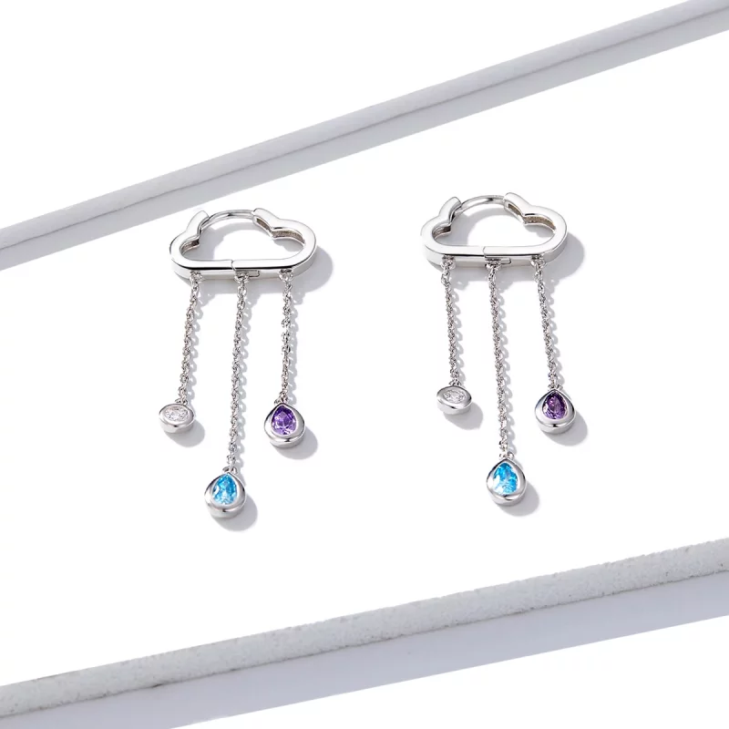 (image pour) Pendants d'Oreilles Style PANDORA Nuages ​​pluvieux - BSE220 - Afficher 4
