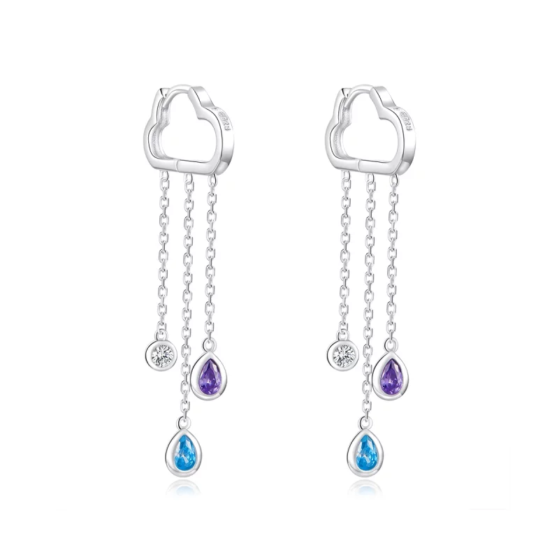 (image pour) Pendants d'Oreilles Style PANDORA Nuages ​​pluvieux - BSE220