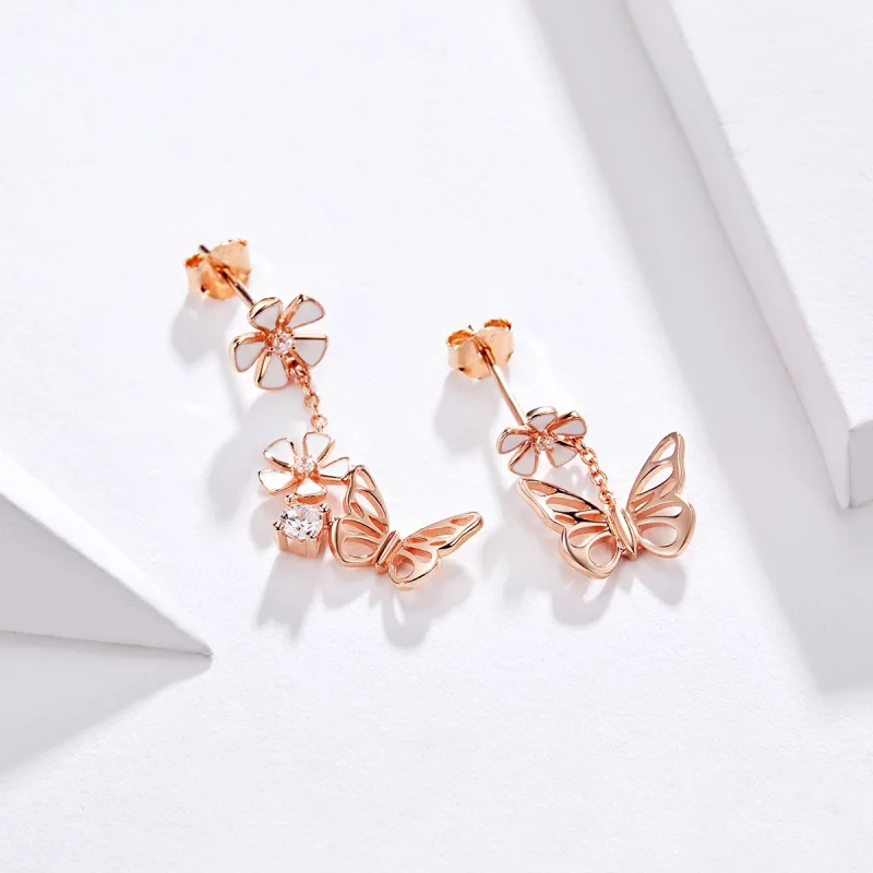 (image pour) Pendants d'Oreilles Style PANDORA Papillon dansant - BSE100 - Afficher 2