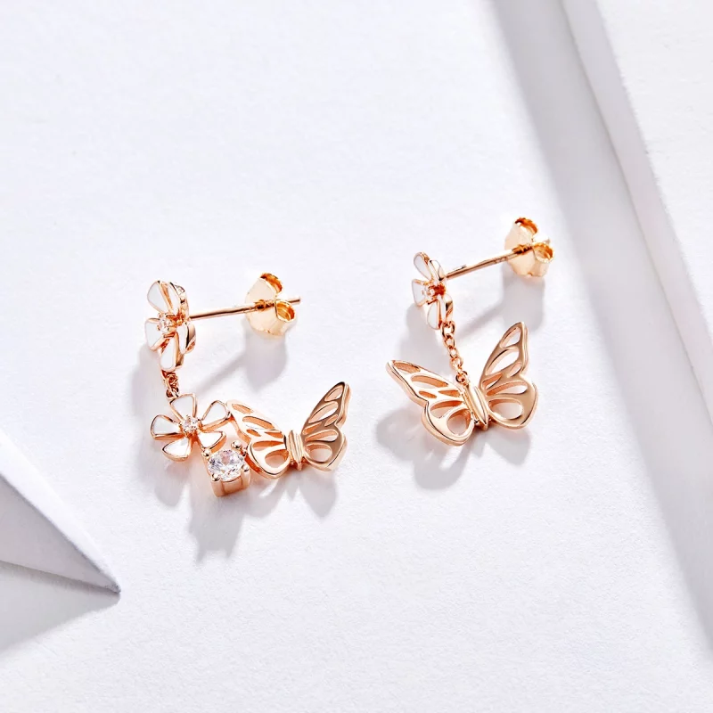 (image pour) Pendants d'Oreilles Style PANDORA Papillon dansant - BSE100 - Afficher 4
