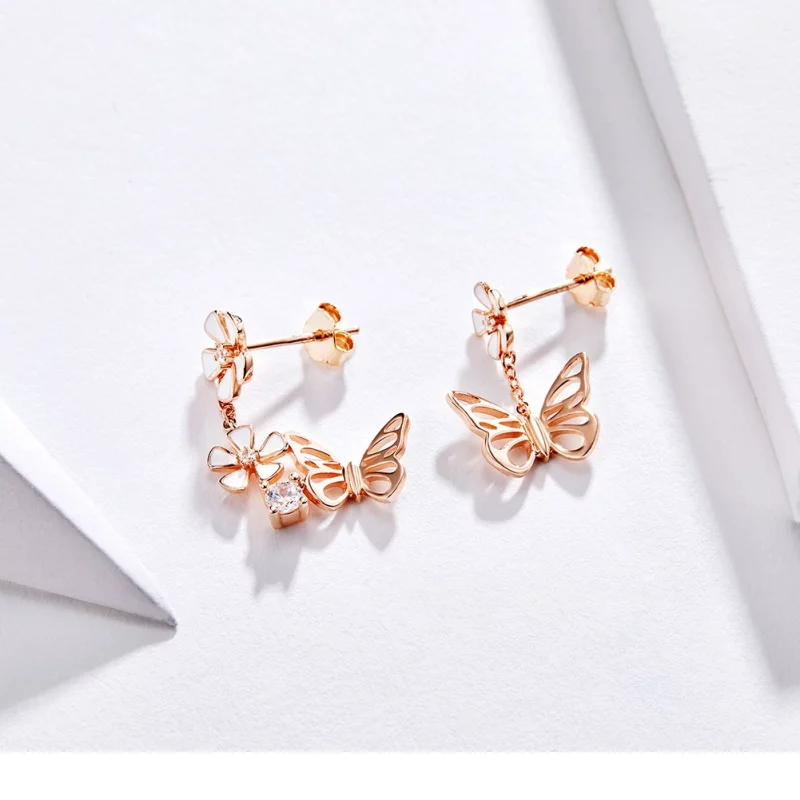 (image pour) Pendants d'Oreilles Style PANDORA Papillon dansant - BSE100 - Afficher 7