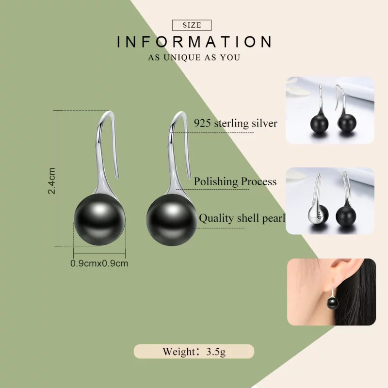 (image pour) Pendants d'Oreilles Style PANDORA Perle noire - SCE144 - Afficher 2