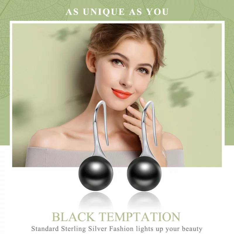 (image pour) Pendants d'Oreilles Style PANDORA Perle noire - SCE144 - Afficher 3